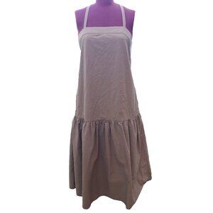 Everlane The Pinafore Dress Brown Cotton Sleeveless Side Pockets Midi 4